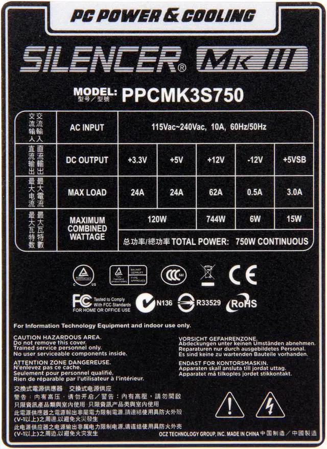 Alt view image 7 of 8 - PC Power & Cooling Silencer MKIII Series 750 Watt 80+ Gold Semi-Modular Active PFC Industrial Grade ATX PC Power Supply (PPCMK3S750)