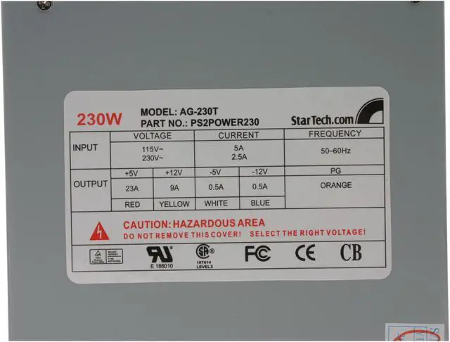Alt view image 3 of 6 - StarTech PS2POWER230 230W AT    AT Replacement Power Supply