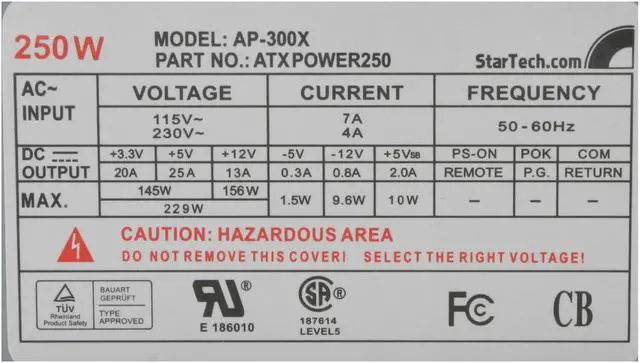 Alt view image 4 of 8 - StarTech.com ATXPOWER250 250 W ATX Power Supply