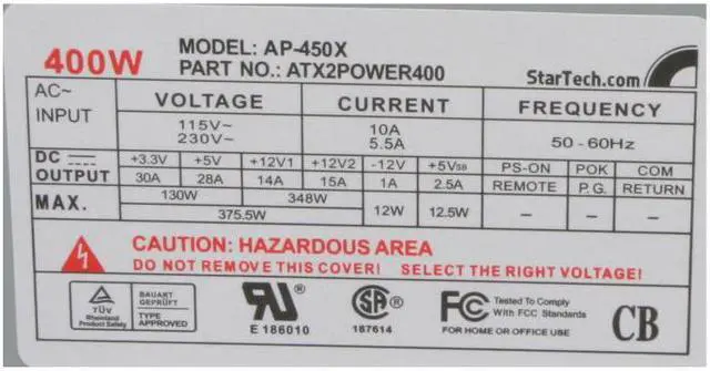 Alt view image 3 of 8 - StarTech.com ATX2POWER400 400 W ATX12V Ver2.01 Power Supply