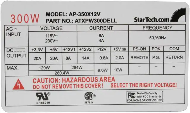 Alt view image 3 of 6 - StarTech ATXPW300DELL 300W ATX12V Ver. 2.01 Power Supply