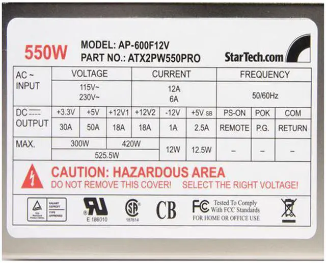 Alt view image 4 of 6 - StarTech.com ATX2PW550PRO 550 W ATX12V 2.01 SLI Ready Power Supply