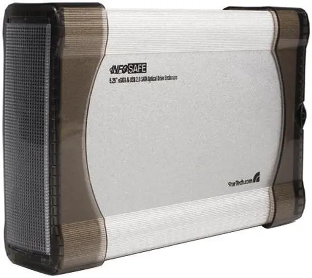 Main image of StarTech InfoSafe SAT5210U2E Aluminum 5.25" Silver eSATA USB 2.0 to SATA Optical Drive Enclosure