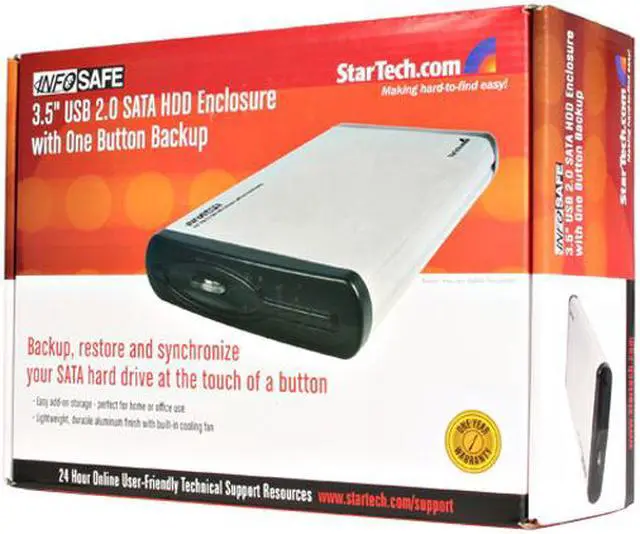 Alt view image 7 of 7 - StarTech.com InfoSafe SAT3510U2B Aluminum 3.5" Silver SATA USB 2.0 External Enclosure With One Button Backup