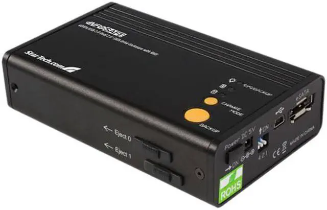 Alt view image 2 of 6 - StarTech InfoSafe SAT2520U2ER Aluminum 2.5" Black eSATA USB Dual SATA External Hard Drive Enclosure w/ RAID