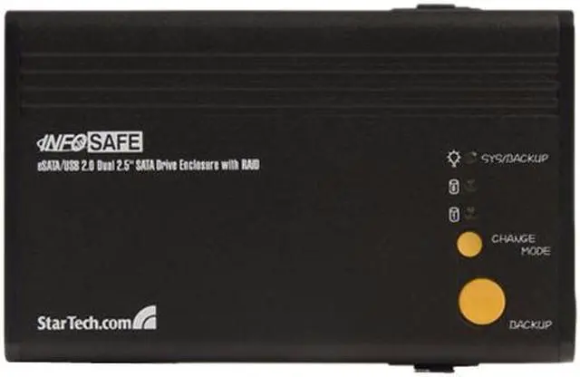 Alt view image 3 of 6 - StarTech InfoSafe SAT2520U2ER Aluminum 2.5" Black eSATA USB Dual SATA External Hard Drive Enclosure w/ RAID