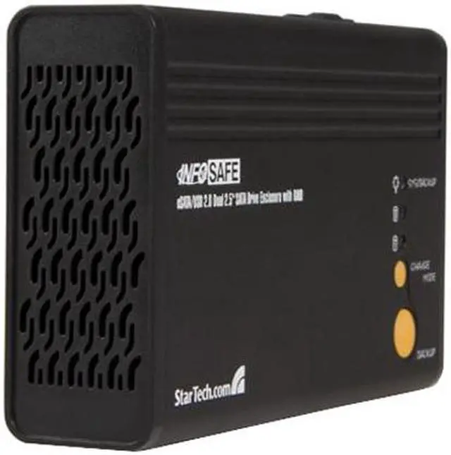 Main image of StarTech InfoSafe SAT2520U2ER Aluminum 2.5" Black eSATA USB Dual SATA External Hard Drive Enclosure w/ RAID