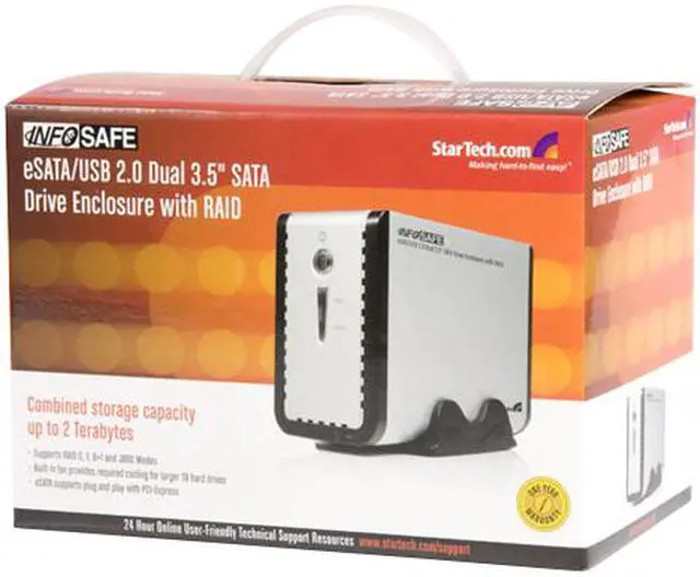 Alt view image 6 of 6 - StarTech SAT3520U2ER Aluminum 3.5" Silver eSATA USB Dual SATA External RAID Hard Drive Enclosure