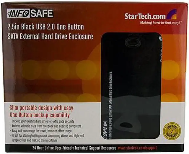Alt view image 4 of 5 - StarTech.com SAT2510BU2B Aluminum 2.5" Black SATA USB 2.0 One Button Backup External Enclosure