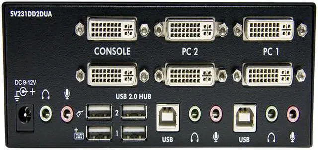 Alt view image 3 of 4 - StarTech.com SV231DD2DUA 2-Port Dual KVM Switch with Audio for DVI Computers - Built-in USB 2.0 Hub - USB