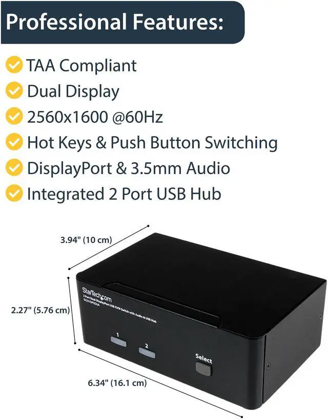 Alt view image 5 of 7 - StarTech.com SV231DPDDUA 2 Port Dual DisplayPort USB KVM Switch with Audio & USB 2.0 Hub