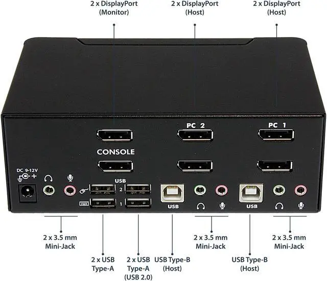 Alt view image 3 of 7 - StarTech.com SV231DPDDUA 2 Port Dual DisplayPort USB KVM Switch with Audio & USB 2.0 Hub
