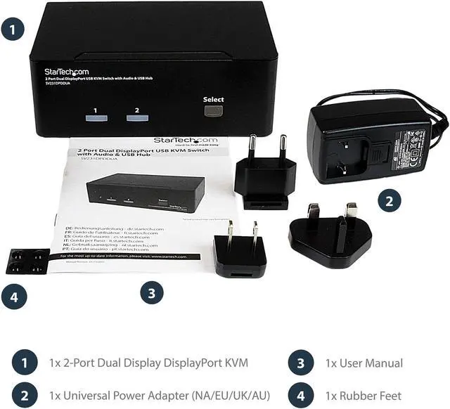 Alt view image 4 of 7 - StarTech.com SV231DPDDUA 2 Port Dual DisplayPort USB KVM Switch with Audio & USB 2.0 Hub