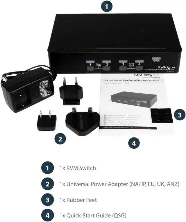 Alt view image 4 of 7 - StarTech.com SV431DPUA DisplayPort KVM - 4 Port with 7.1 Audio - 2560 x 1600 @ 60Hz - USB 2.0 Hub - KVM Switch 4 Port - USB KVM - KVM DisplayPort
