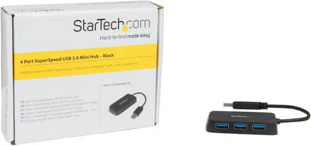 Alt view image 5 of 5 - StarTech.com ST4300MINU3B 4 Port USB 3.0 Hub - Built-in Cable - Compact - SuperSpeed - Black - USB Splitter - USB Port Expander - USB 3 Hub