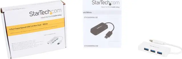 Alt view image 5 of 5 - StarTech.com ST4300MINU3W 4 Port USB 3.0 Hub - Built-in Cable - Compact - SuperSpeed - White - USB Splitter - USB Port Expander - USB 3 Hub
