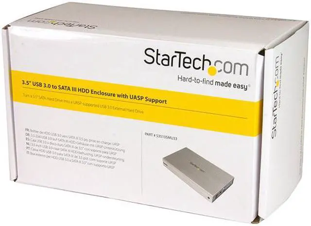 Alt view image 7 of 7 - StarTech S3510SMU33 3.5in Silver Aluminum USB 3.0 External SATA III SSD / HDD Enclosure with UASP - Portable USB 3 3.5" SATA Hard Drive Enclosure