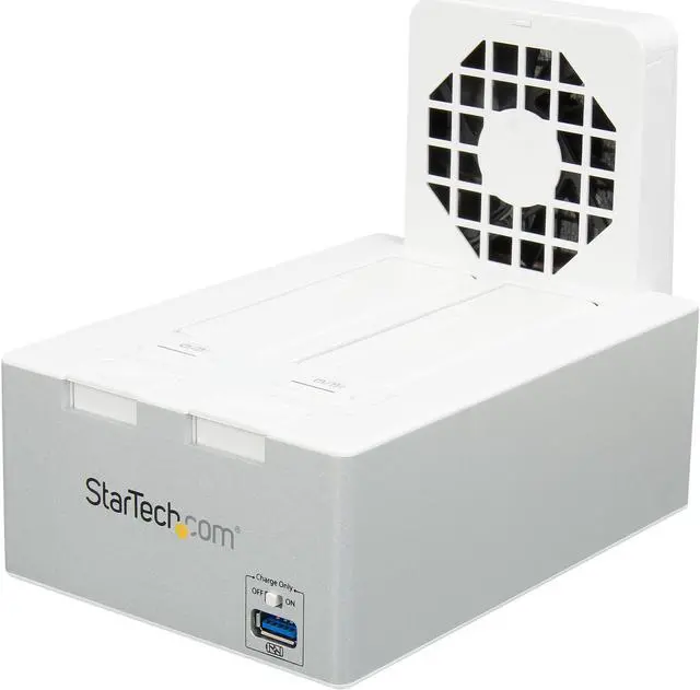 Main image of StarTech.com SDOCK2U33HFW 2.5" & 3.5" White SATA USB 3.0 Hard Drive Docking Station w/ integrated Fast Charge USB Hub UASP support and Fan