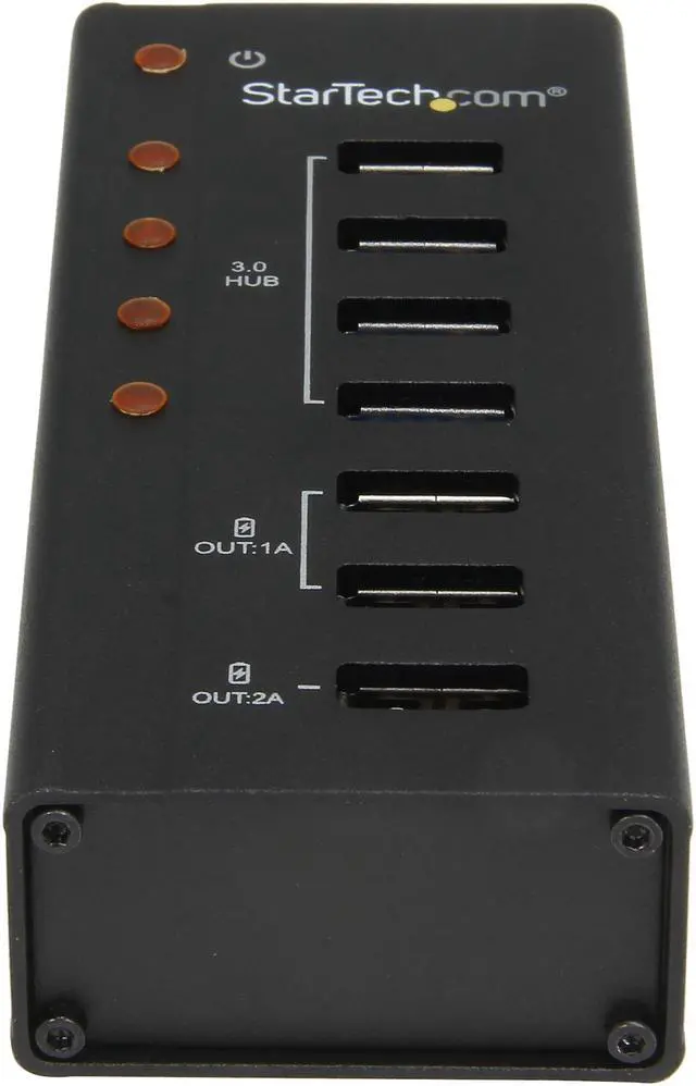 Alt view image 2 of 6 - StarTech.com ST4300U3C3 4 Port USB 3.0 Hub - 3 Dedicated USB Charging Ports (2 x 1A & 1 x 2A) - Wall Mountable - Metal - Powered USB Hub - USB Splitter