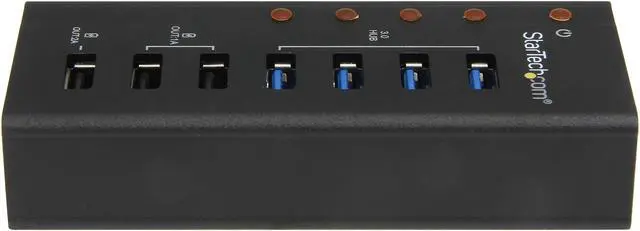 Alt view image 3 of 6 - StarTech.com ST4300U3C3 4 Port USB 3.0 Hub - 3 Dedicated USB Charging Ports (2 x 1A & 1 x 2A) - Wall Mountable - Metal - Powered USB Hub - USB Splitter
