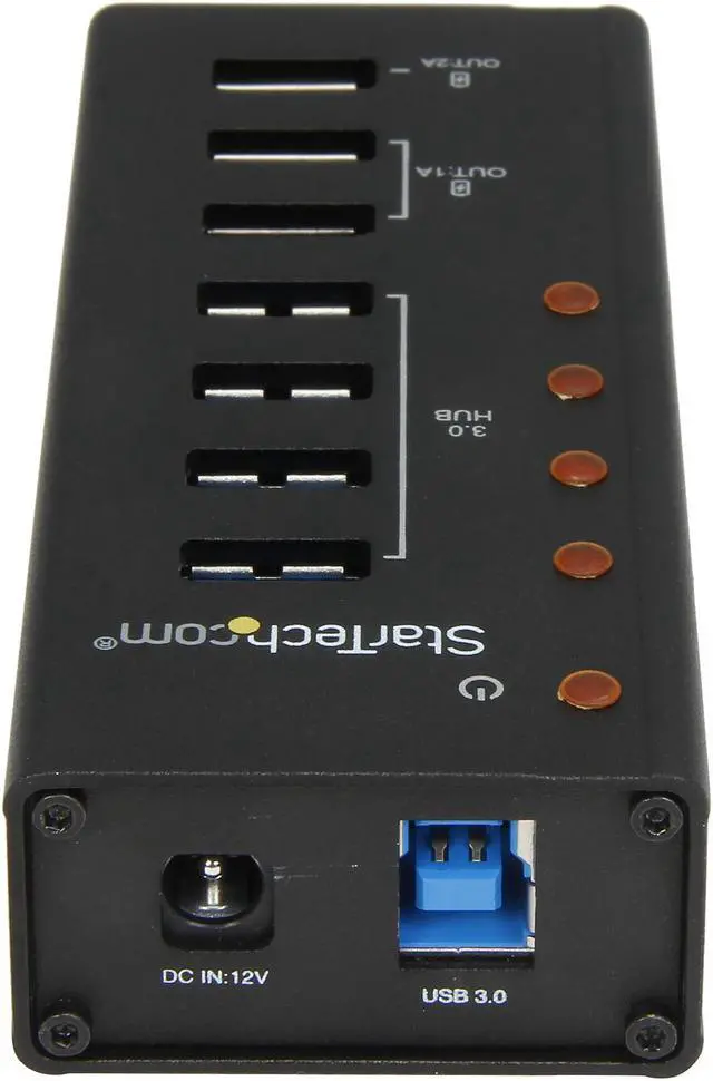 Alt view image 4 of 6 - StarTech.com ST4300U3C3 4 Port USB 3.0 Hub - 3 Dedicated USB Charging Ports (2 x 1A & 1 x 2A) - Wall Mountable - Metal - Powered USB Hub - USB Splitter