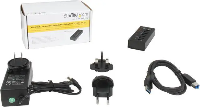 Alt view image 6 of 6 - StarTech.com ST4300U3C3 4 Port USB 3.0 Hub - 3 Dedicated USB Charging Ports (2 x 1A & 1 x 2A) - Wall Mountable - Metal - Powered USB Hub - USB Splitter