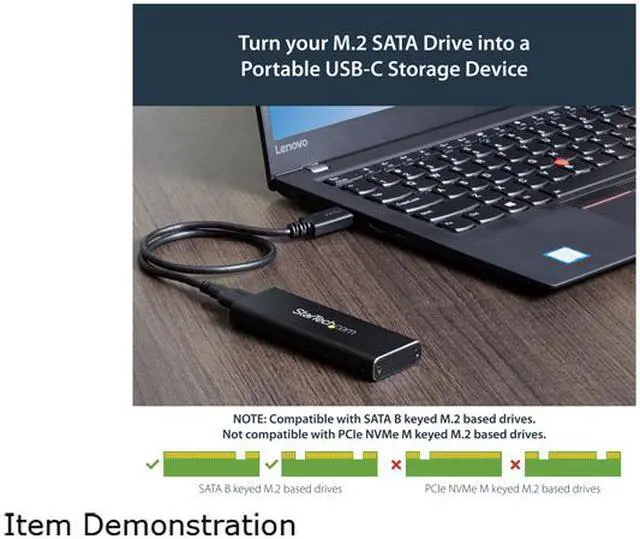 Alt view image 2 of 5 - StarTech.com SM2NGFFMBU33 M.2 SSD Enclosure for M.2 SATA SSDs - USB 3.0 (5Gbps) with UASP - External M.2 SSD Enclosure - Aluminum
