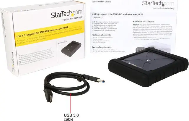 Alt view image 7 of 6 - StarTech S251BRU33 2.5" USB 3.0 Hard Drive Enclosure - Rugged - Supports UASP - Tool-Less - IP54 - SSD USB External HDD Enclsoure