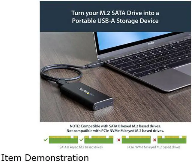 Alt view image 2 of 5 - StarTech.com SM21BMU31C3 M.2 SSD Enclosure for M.2 SATA SSDs - USB 3.1 (10Gbps) with USB-C Cable - External Enclosure for USB-C Host - Aluminum