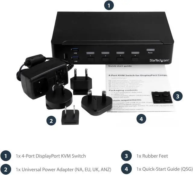 Alt view image 4 of 7 - StarTech.com SV431DPU3A2 4-Port DisplayPort KVM Switch - DP KVM Switch with Built-in USB 3.0 Hub for Peripherals - 4K 30Hz
