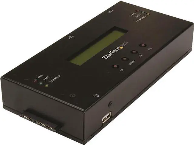 Main image of StarTech.com SATSASDUPE11 Steel 2.5" & 3.5" Black SAS/SATA 1:1 Standalone Hard Drive Duplicator and Eraser for 2.5" / 3.5" SATA and SAS Drives