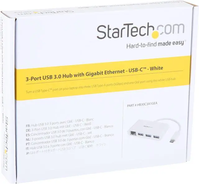 Alt view image 4 of 4 - StarTech HB30C3A1GEA USB-C to Ethernet Adapter with 3 Port USB C Hub - Gigabit - White - Thunderbolt 3 Compatible - MacBook Pro 2016