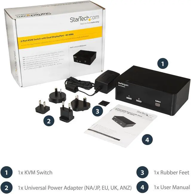 Alt view image 5 of 7 - StarTech.com SV231DPDDUA2 DisplayPort KVM Switch - 2 Port - Dual-Display - 4k 60hz - USB Hub - Audio and Microphone