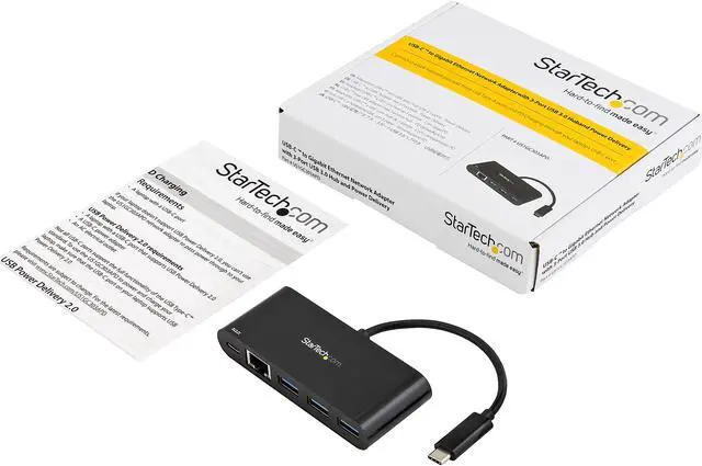 Alt view image 5 of 5 - StarTech.com USB-C to Ethernet Adapter with 3-Port USB 3.0 Hub and Power Delivery - USB-C GbE Network Adapter + USB Hub w/ 3 USB-A Ports