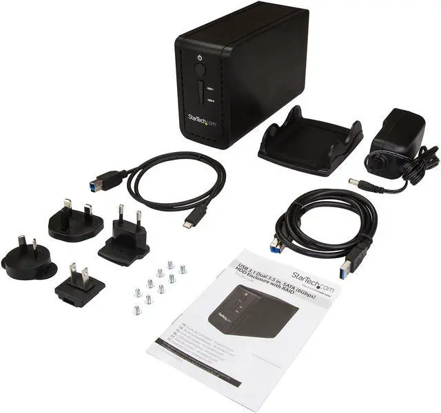 Alt view image 6 of 7 - StarTech S352BU313R 3.5" External Dual Hard Drive Enclosure - Raid - USB-C and USB-A - SATA 6Gbps - 2 Bay USB 3.1 SSD HDD Enclosure