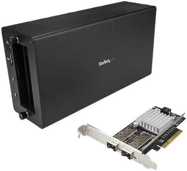 Main image of StarTech BNDTB210GSFP Thunderbolt 3 to Fiber - 2 x Open SFP+ Ports - with DisplayPort Monitor Port - External PCIe Enclosure / Chassis