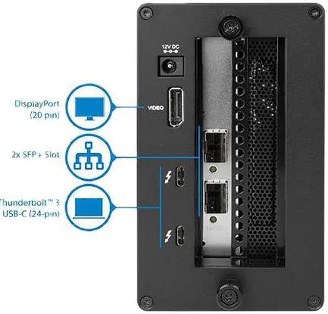Alt view image 2 of 5 - StarTech BNDTB210GSFP Thunderbolt 3 to Fiber - 2 x Open SFP+ Ports - with DisplayPort Monitor Port - External PCIe Enclosure / Chassis