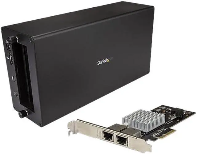 Main image of StarTech BNDTB310GNDP Thunderbolt 3 to 10 Gbe NIC - 2 port - External PCIe Enclosure plus Card - with DisplayPort Monitor Port - Thunderbolt 3 to Ethernet