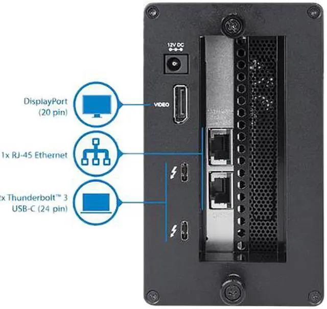 Alt view image 2 of 5 - StarTech BNDTB310GNDP Thunderbolt 3 to 10 Gbe NIC - 2 port - External PCIe Enclosure plus Card - with DisplayPort Monitor Port - Thunderbolt 3 to Ethernet