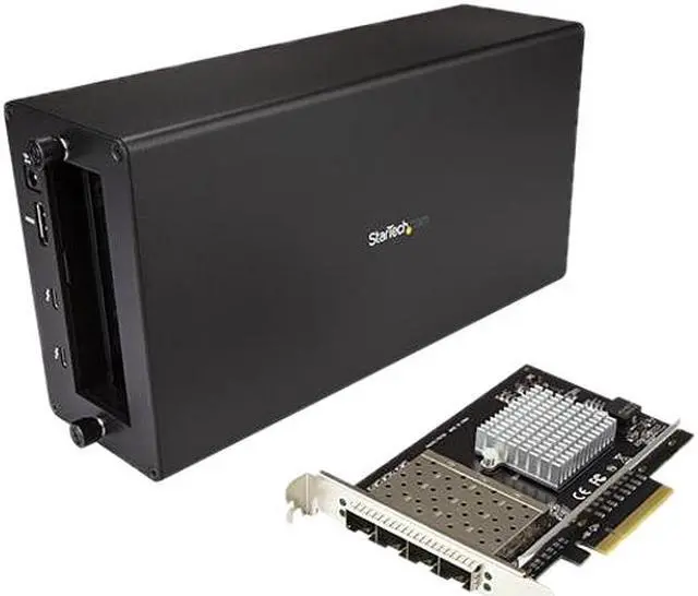 Main image of StarTech BNDTB410GSFP Thunderbolt 3 to 10 Gbe NIC - 4 x Open SFP+ Ports - External PCIe Enclosure - with DisplayPort Monitor Port - Thunderbolt 3 to Ethernet