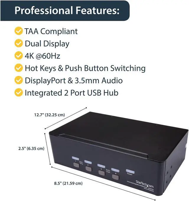 Alt view image 5 of 7 - StarTech.com SV431DPDDUA2 DisplayPort KVM - 4 port - 4K 60Hz - Dual Monitor KVM - DisplayPort Switch - KVM DisplayPort - Desktop KVM Switch