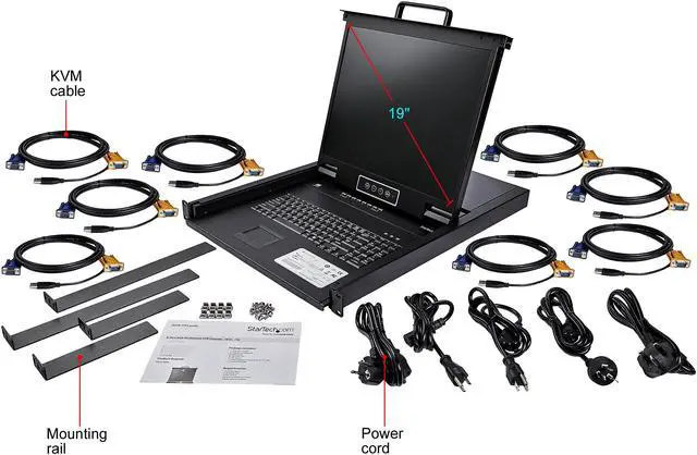 Alt view image 9 of 9 - StarTech.com RKCONS1908K Rackmount KVM Console - 1U - 19in - 8 Port KVM - VGA KVM - Rack Mount Monitor - Rackmount LCD Monitor - Rackmount Console