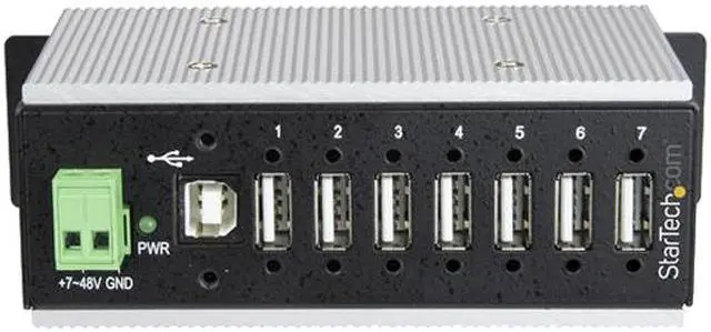 Alt view image 2 of 3 - StarTech HB20A7AME 7 Port Industrial USB Hub - Metal - USB 2.0 - 15kV ESD Protection - Surface or Din Rail - USB Splitter - USB Port Expander