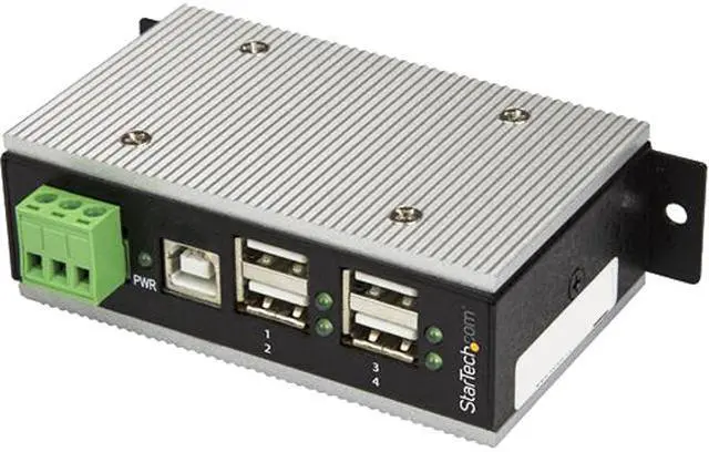 Main image of StarTech HB20A4AME 4 Port Industrial USB Hub - Metal - USB 2.0 - 15kV ESD Protection - Surface or DIN Rail - USB Splitter - USB Port Expander