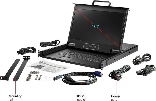 Alt view image 7 of 7 - StarTech.com RKCONS17HD Rackmount KVM Console - 1U - 17.3in Display - 1080p HD - Single Port KVM - Rack Mount Monitor - Rackmount LCD Monitor