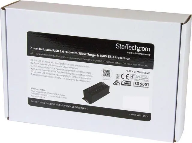 Alt view image 5 of 5 - StarTech.com HB30A7AME 7-Port Industrial USB 3.0 Hub with External Power Adapter - ESD & 350W Surge Protection (HB30A7AME)