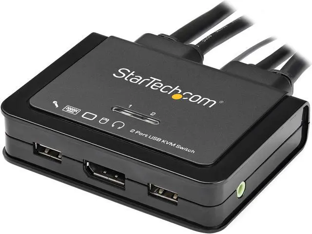 Alt view image 2 of 6 - StarTech.com SV211DPUA4K 2 Port DisplayPort KVM Switch - 4K 60Hz - Compact Dual Port UHD DP 1.2 USB Desktop KVM Switch with 4ft Cables & Audio - Bus Powered & Remote Switching - MacBook ThinkPad