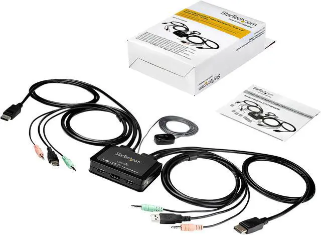 Alt view image 6 of 6 - StarTech.com SV211DPUA4K 2 Port DisplayPort KVM Switch - 4K 60Hz - Compact Dual Port UHD DP 1.2 USB Desktop KVM Switch with 4ft Cables & Audio - Bus Powered & Remote Switching - MacBook ThinkPad