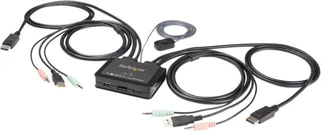 Main image of StarTech.com SV211DPUA4K 2 Port DisplayPort KVM Switch - 4K 60Hz - Compact Dual Port UHD DP 1.2 USB Desktop KVM Switch with 4ft Cables & Audio - Bus Powered & Remote Switching - MacBook ThinkPad