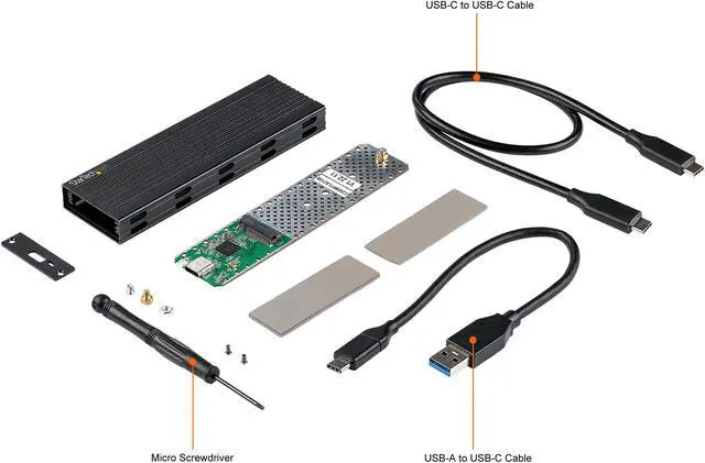 Alt view image 8 of 8 - USB-C 10Gbps to M.2 NVMe or M.2 SATA SSD Enclosure, External M.2 PCIe/SATA NGFF SSD Enclosure, Portable Aluminum Case, USB Type-C & USB-A Host Cables, For 2230/2242/2260/2280 - Works w/ Thunderbolt 3 (SM2E1BMU31C)